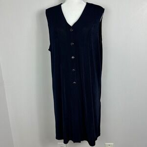 Vintage Addition Elle Canada Blue Jersey Dress Button Front V-Neck Womens Sz 1X‎